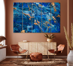 Abstract Blue Marble Agate Canvas Print ArtLexy 5 Panels 36"x24" inches 
