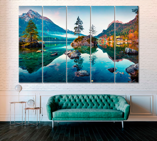 Hintersee Lake Bavarian Alps Canvas Print ArtLexy 5 Panels 36"x24" inches 