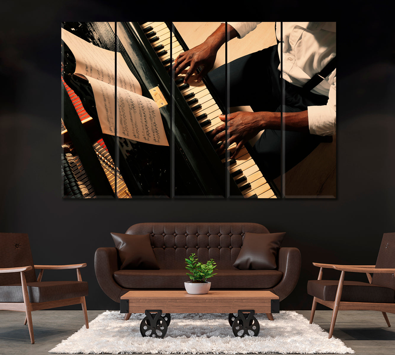 Afro American Man Playing Piano Canvas Print ArtLexy 5 Panels 36"x24" inches 