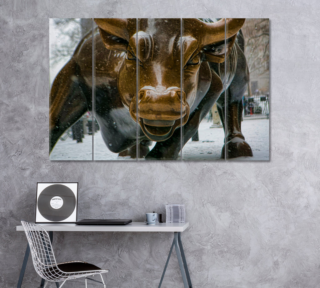 Charging Bull in Lower Manhattan New York Canvas Print ArtLexy 5 Panels 36"x24" inches 