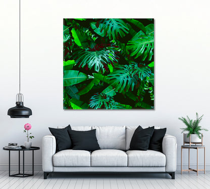 Green Tropical Palm Leaves Canvas Print ArtLexy 1 Panel 12"x12" inches 