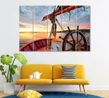 Sunrise at Sea on Sailboat Canvas Print ArtLexy 5 Panels 36"x24" inches 