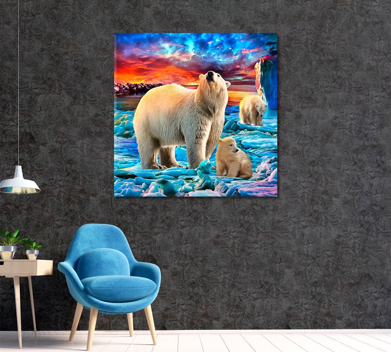 Polar Bear Family Canvas Print ArtLexy 1 Panel 12"x12" inches 