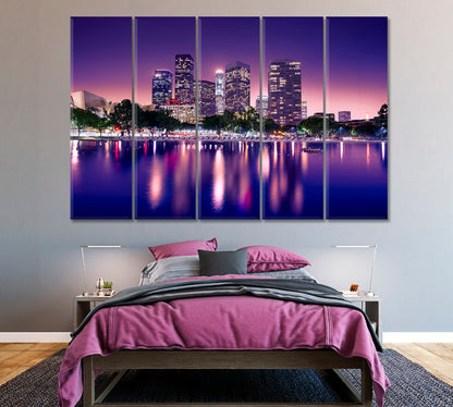 Skyscrapers Los Angeles at Night Canvas Print ArtLexy 5 Panels 36"x24" inches 
