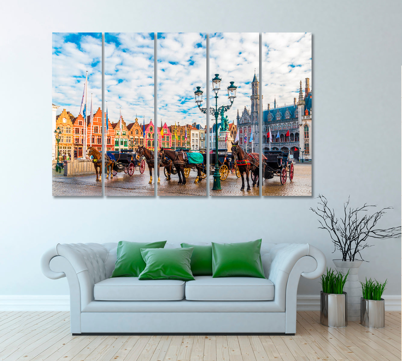 Market Square Bruges Belgium Canvas Print ArtLexy 5 Panels 36"x24" inches 
