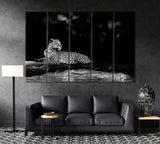 Leopard in Black and White Canvas Print ArtLexy 5 Panels 36"x24" inches 