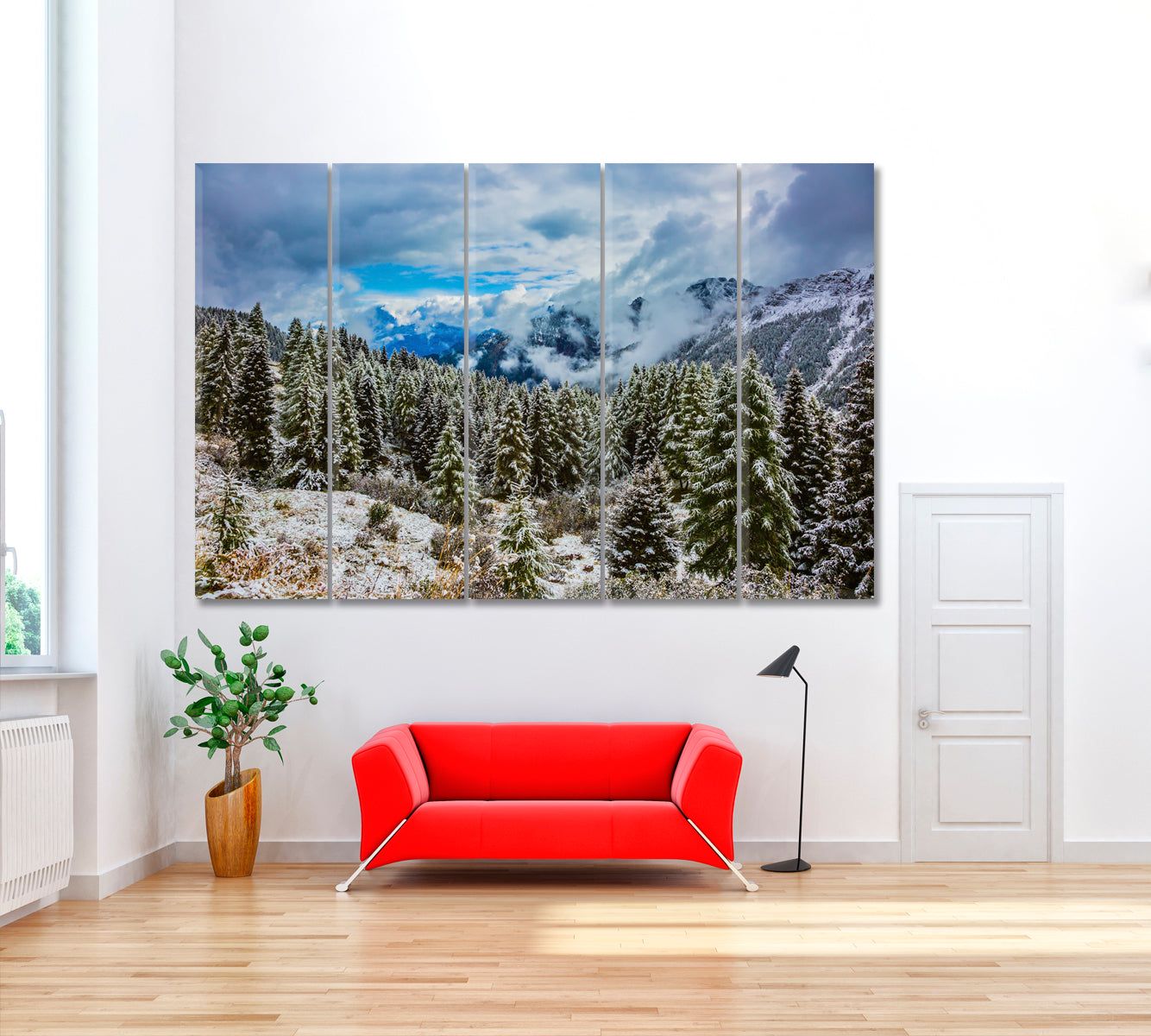 Evergreen Forests in Snowy Alps Canvas Print ArtLexy 5 Panels 36"x24" inches 