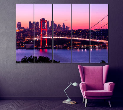 Istanbul Skyscrapers and Bosphorus Bridge Canvas Print ArtLexy 5 Panels 36"x24" inches 