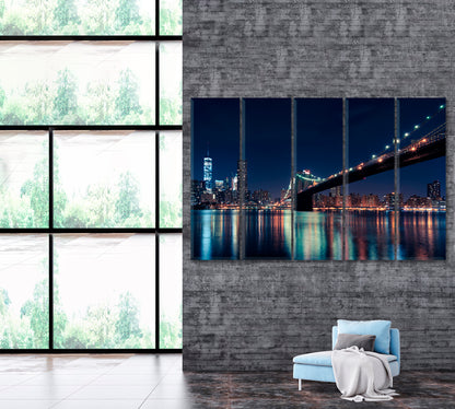 Brooklyn Bridge at Night NYC Canvas Print ArtLexy 5 Panels 36"x24" inches 