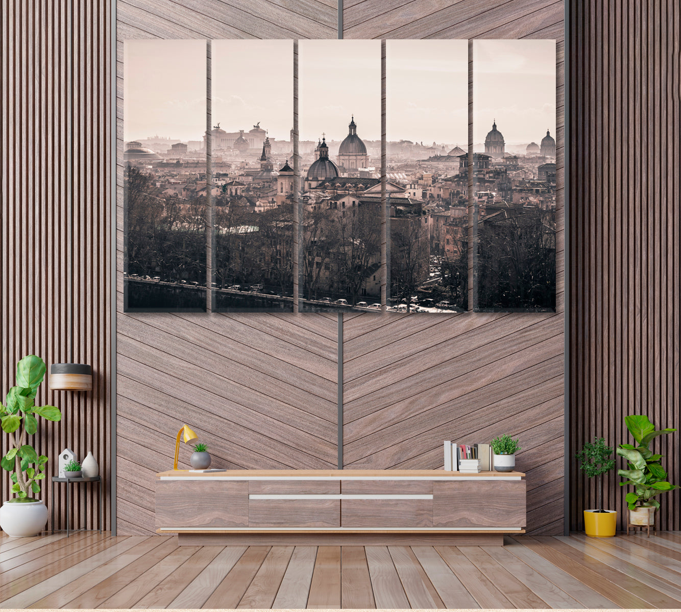 Ancient Churches in Fog Rome Italy Canvas Print ArtLexy 5 Panels 36"x24" inches 