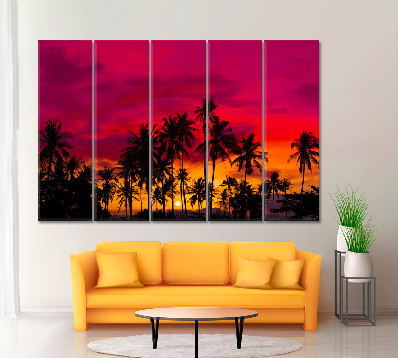 Coconut Palm Trees at Sunset Canvas Print ArtLexy 5 Panels 36"x24" inches 