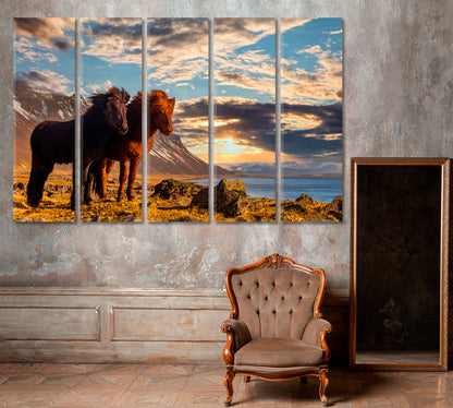 Icelandic Horses Canvas Print ArtLexy 5 Panels 36"x24" inches 