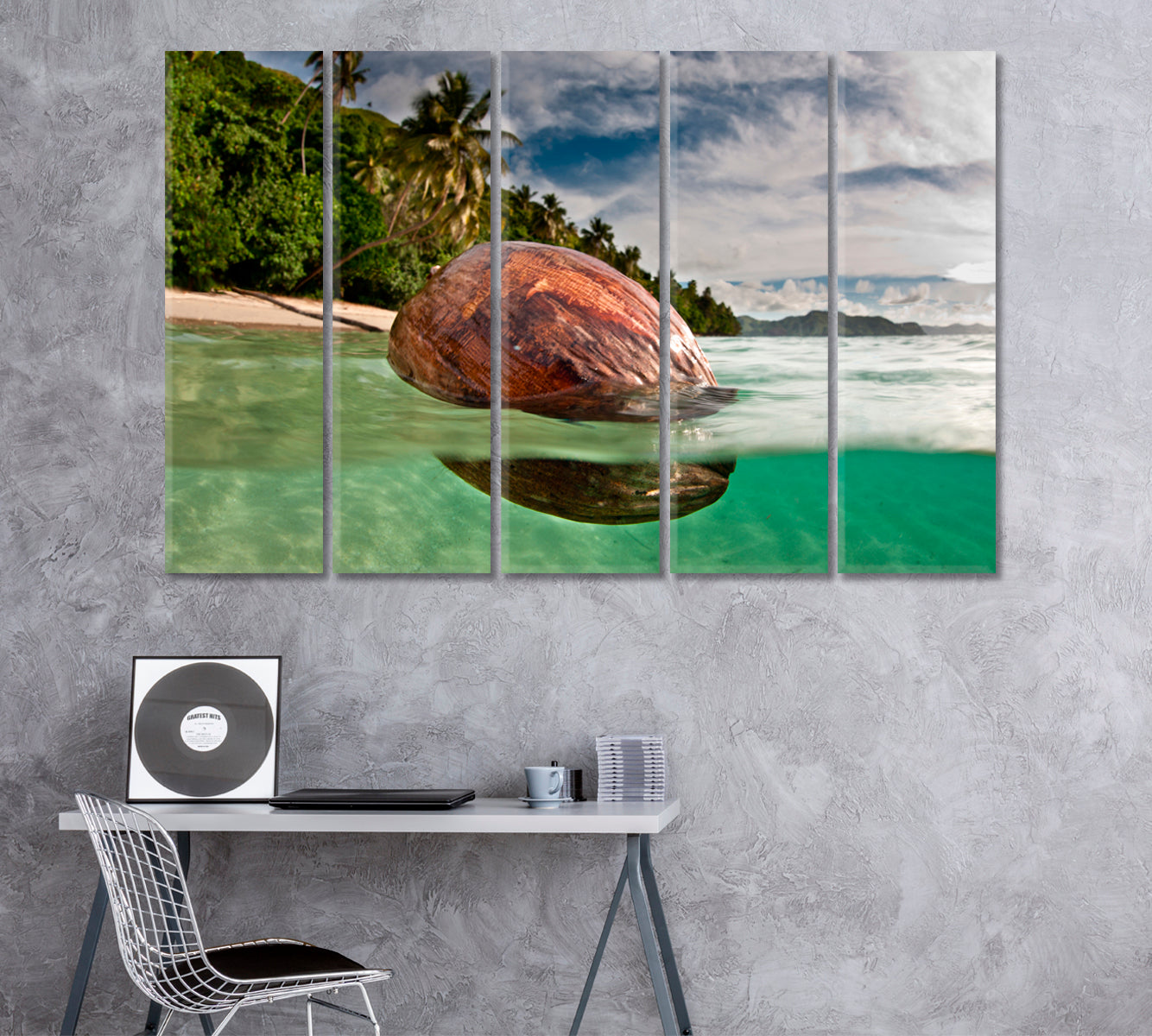 Coconut in Ocean near Beach Kadavu Island Fiji Canvas Print ArtLexy 5 Panels 36"x24" inches 