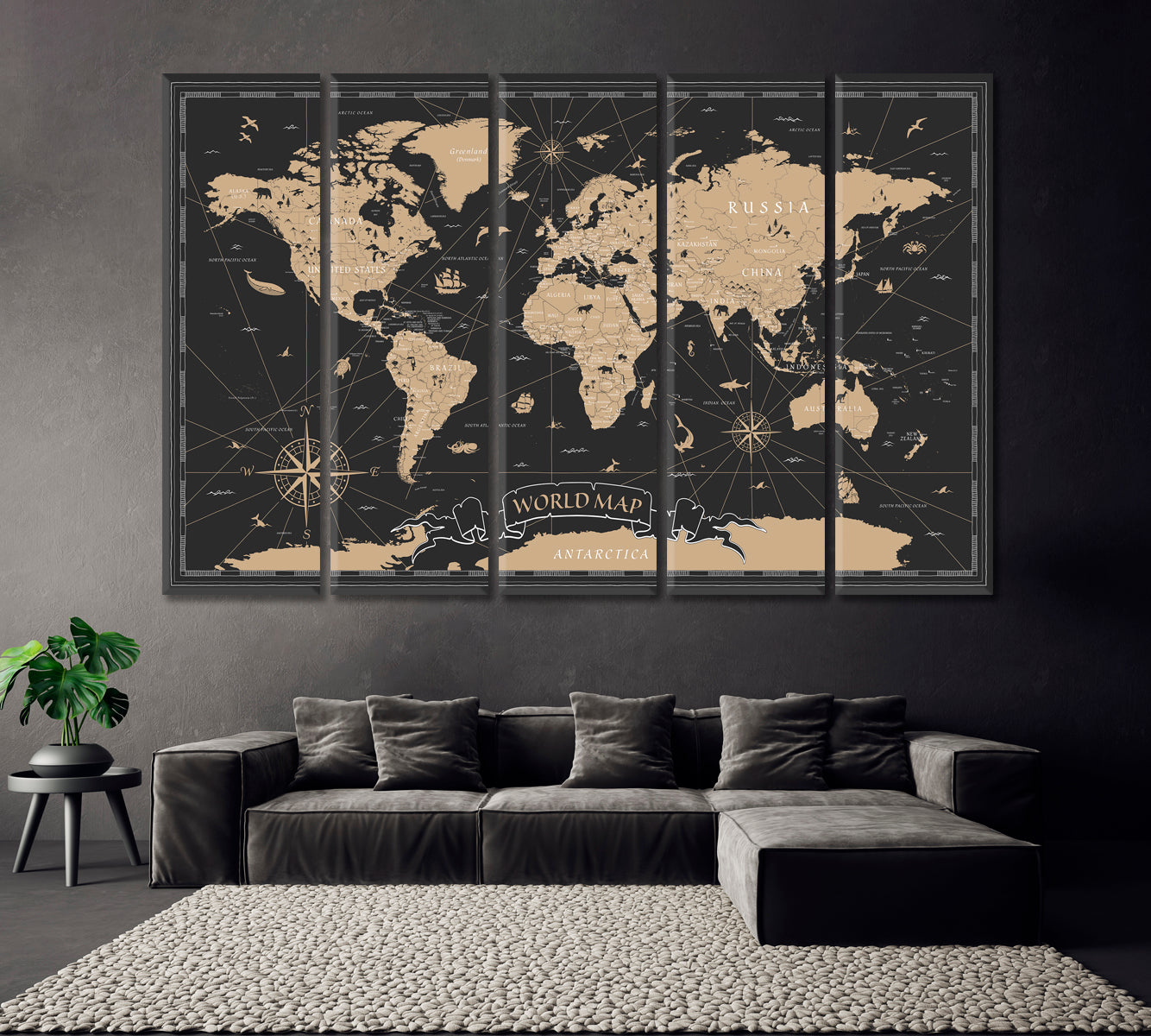 Black Vintage World Map Canvas Print ArtLexy   