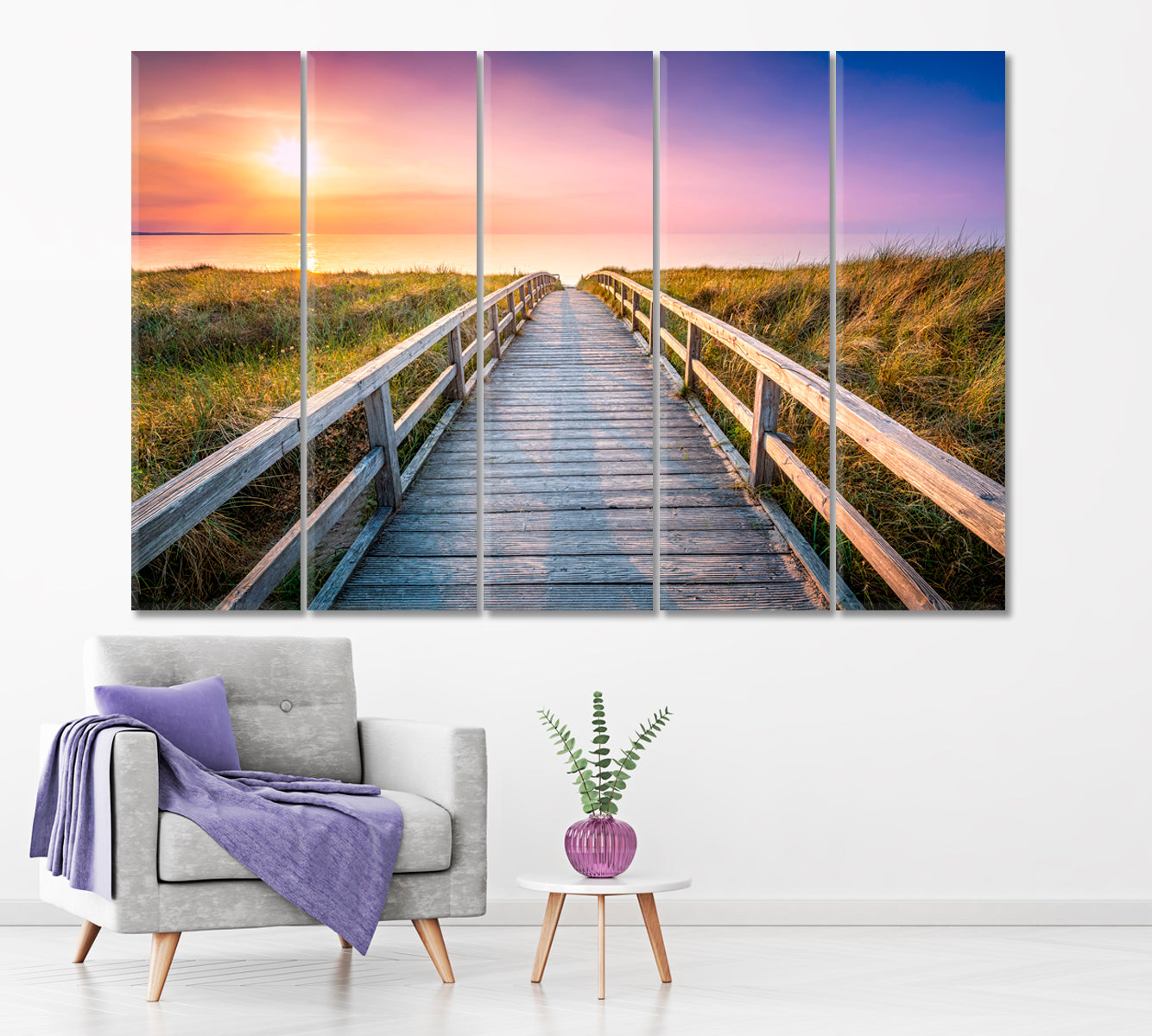 Wooden Pier North Sea Germany Canvas Print ArtLexy 5 Panels 36"x24" inches 