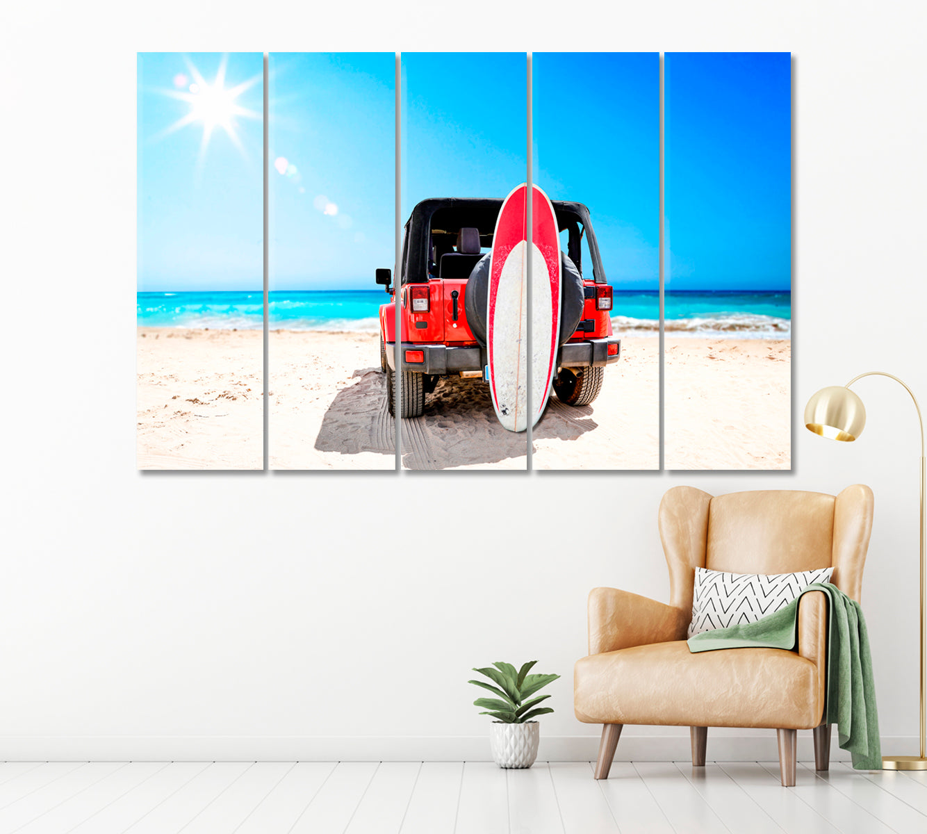 Summer Car with Surfer Board Canvas Print ArtLexy 5 Panels 36"x24" inches 