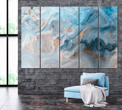 Abstract Blue Marble Waves Canvas Print ArtLexy 5 Panels 36"x24" inches 