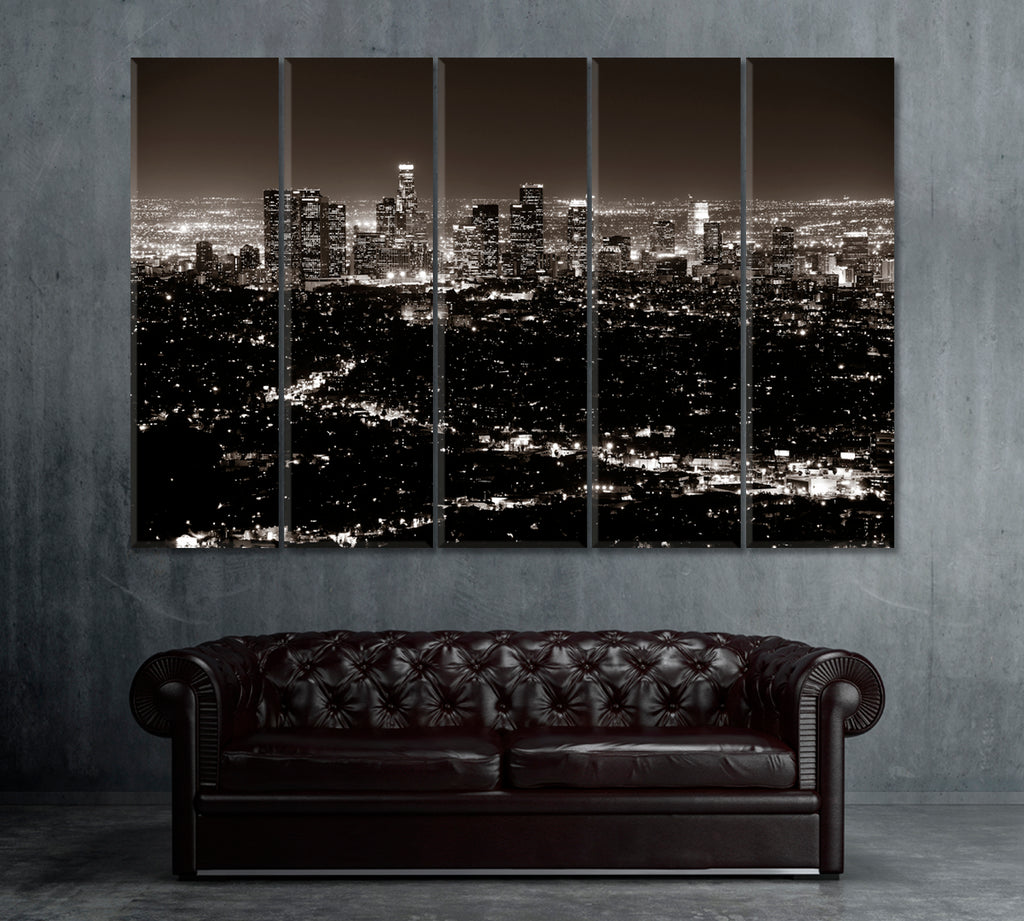 Los Angeles at Night Canvas Print ArtLexy 5 Panels 36"x24" inches 