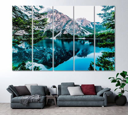 Blue Mountain Lake with Trees Canvas Print ArtLexy 5 Panels 36"x24" inches 