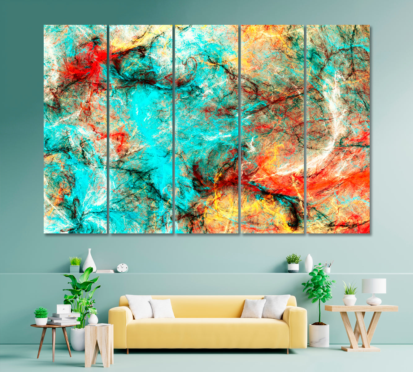 Bright Artistic Splashes Canvas Print ArtLexy 5 Panels 36"x24" inches 