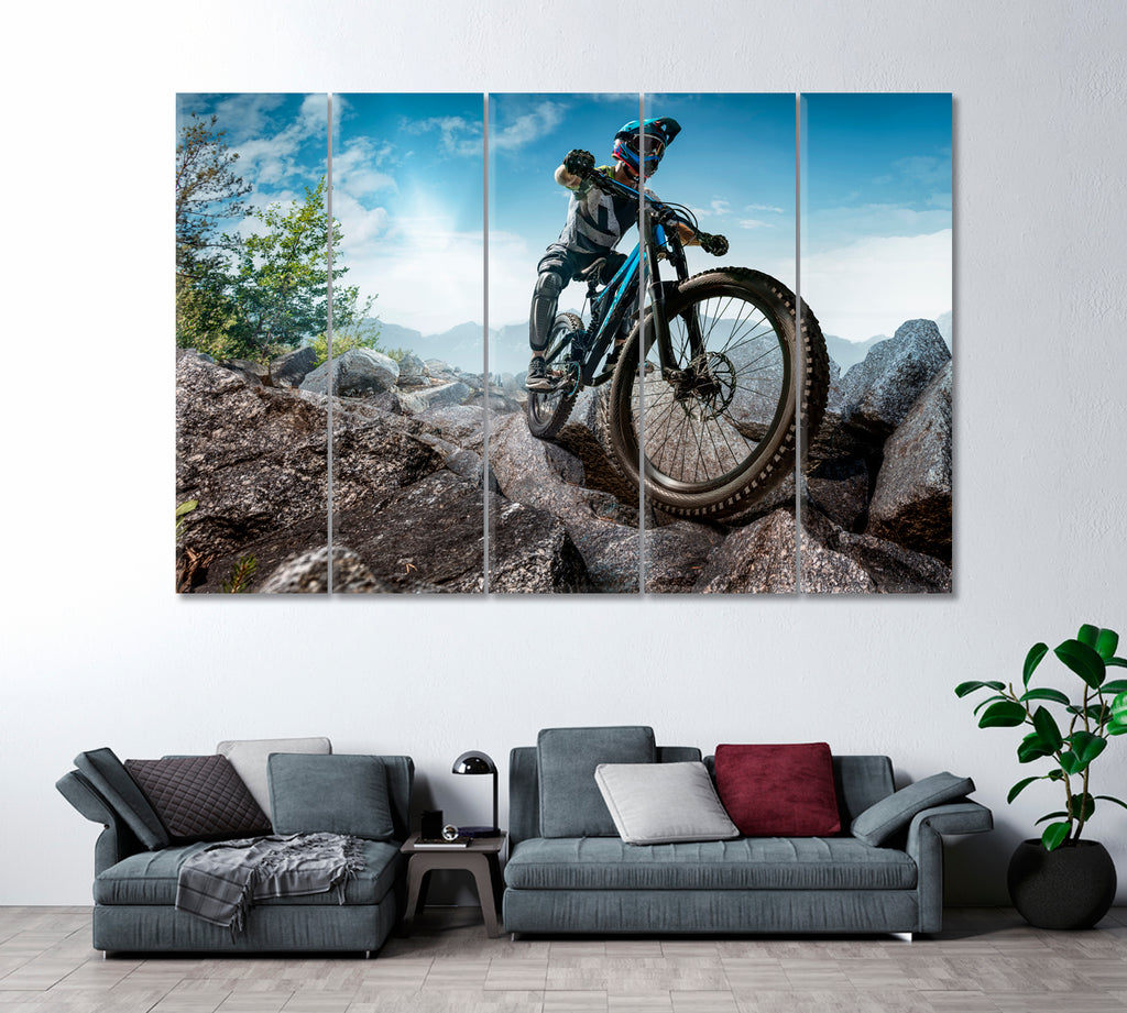 Mountain Biker on Stone Forest Trail Canvas Print ArtLexy 5 Panels 36"x24" inches 