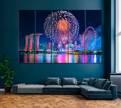 Fireworks in Singapore Canvas Print ArtLexy 5 Panels 36"x24" inches 
