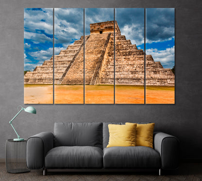 Mayan Pyramid El Castillo Kukulkan Temple Mexico Canvas Print ArtLexy 5 Panels 36"x24" inches 