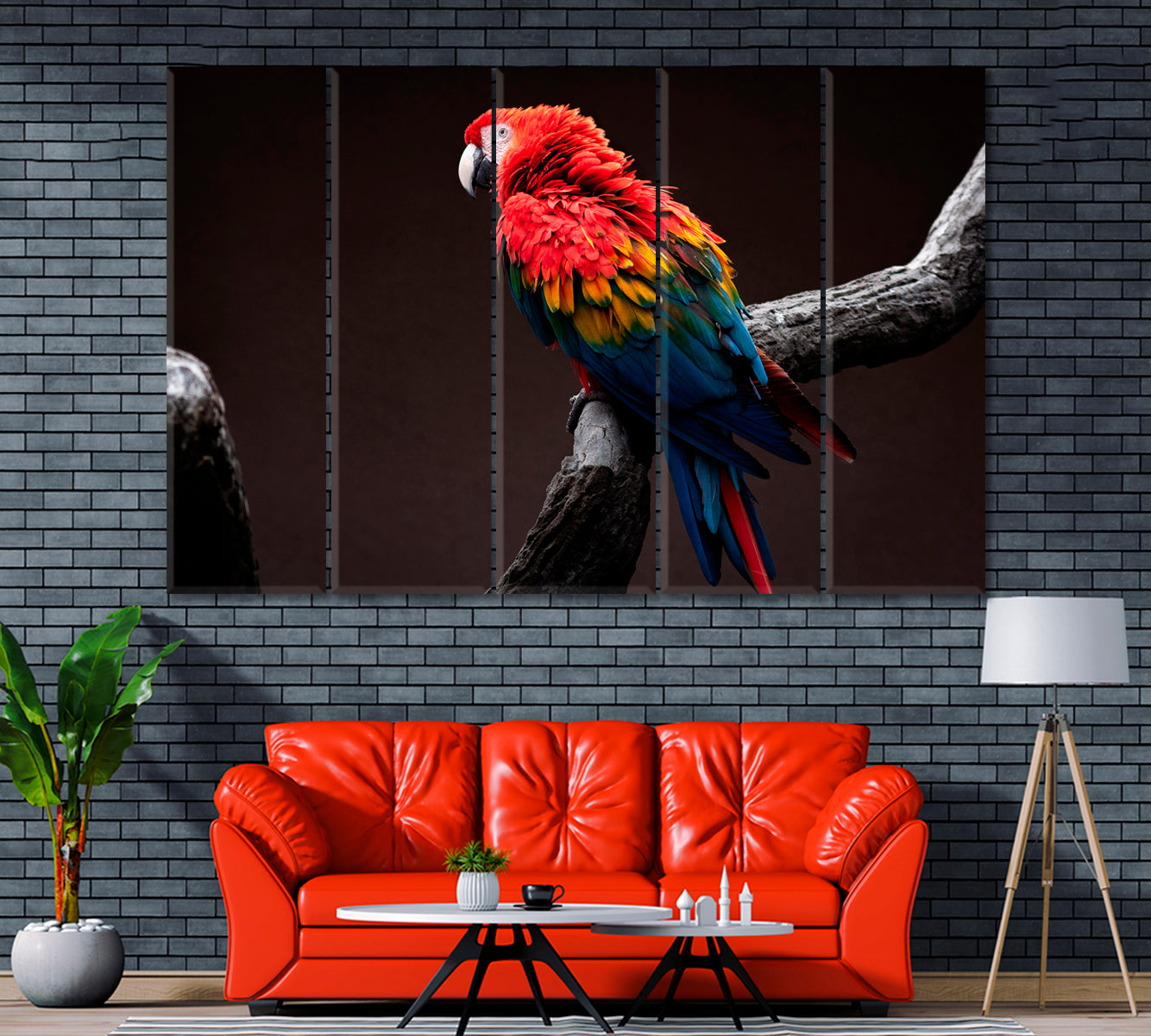 Red and Green Macaw Parrot Canvas Print ArtLexy 5 Panels 36"x24" inches 