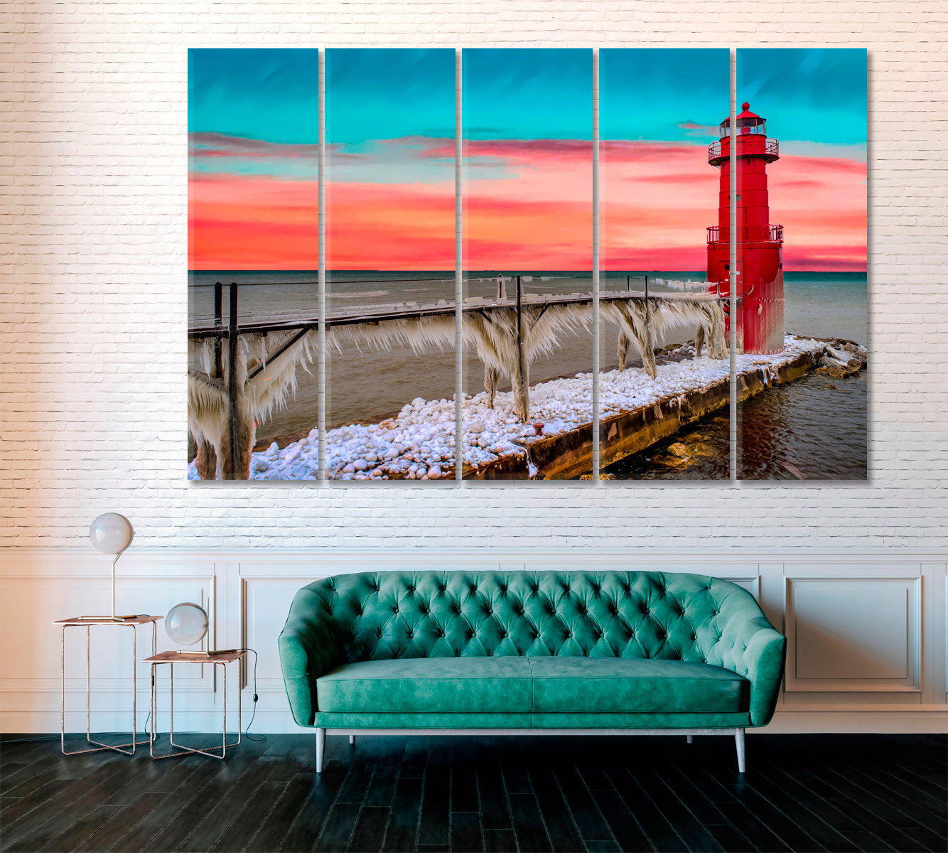 Frozen Lighthouse Canvas Print ArtLexy 5 Panels 36"x24" inches 