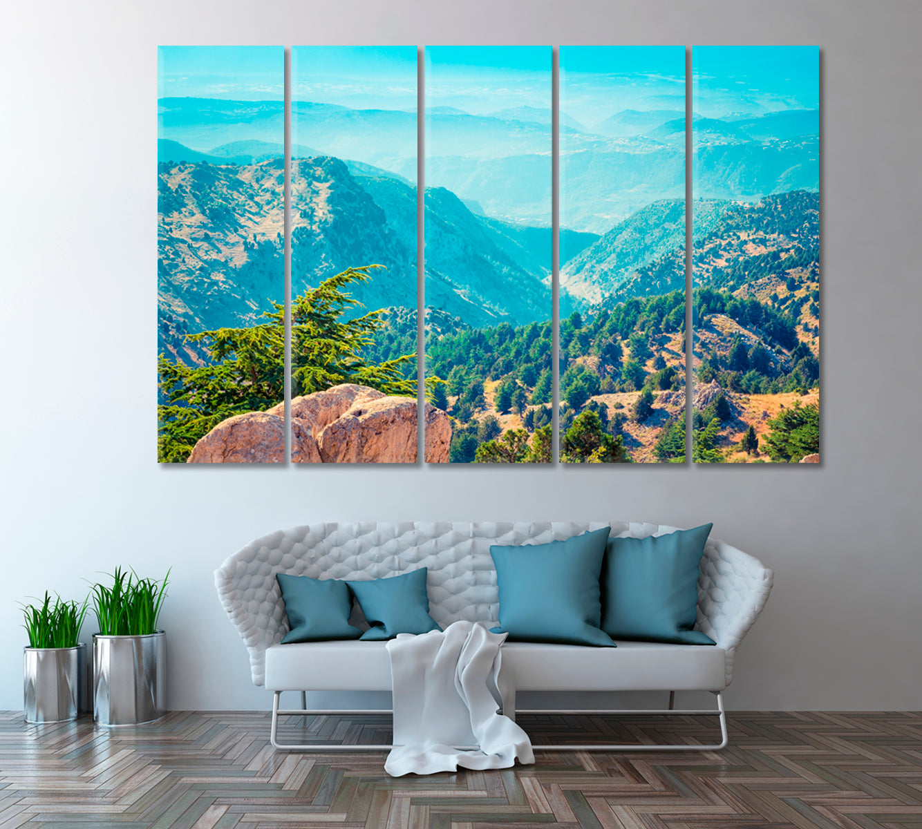 Mountains with Cedar Trees Forest Lebanon Canvas Print ArtLexy 5 Panels 36"x24" inches 