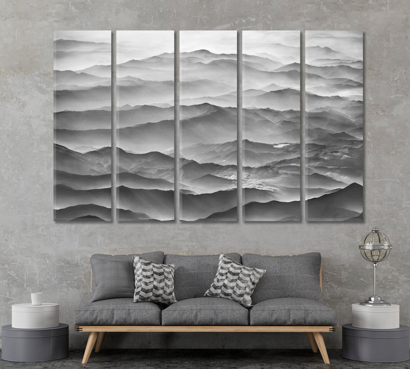 Foggy Mountain on Black And White Canvas Print ArtLexy 5 Panels 36"x24" inches 
