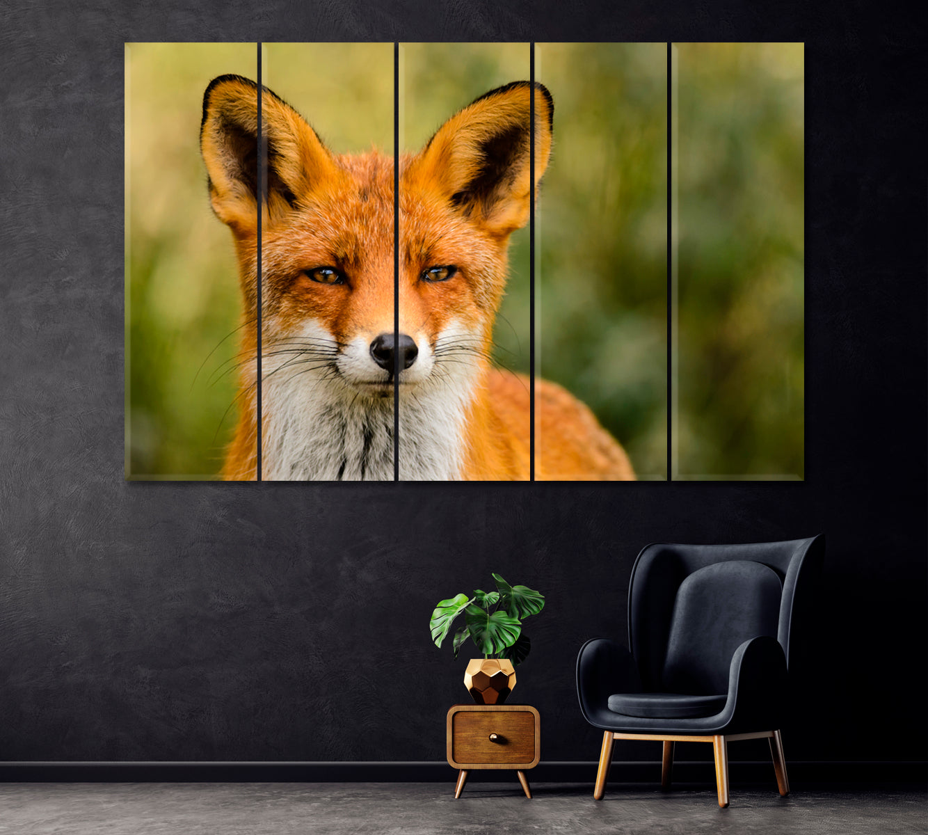 Red Fox Portrait Canvas Print ArtLexy 5 Panels 36"x24" inches 