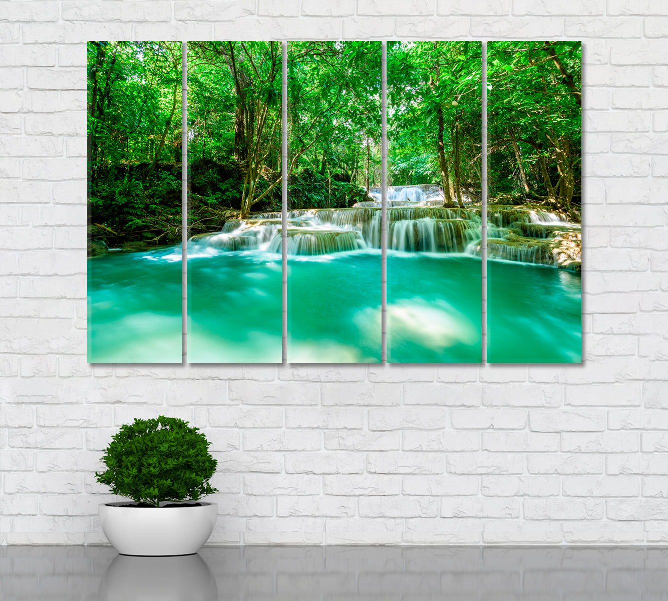 Huay Mae Khamin Waterfall Thailand Canvas Print ArtLexy 5 Panels 36"x24" inches 