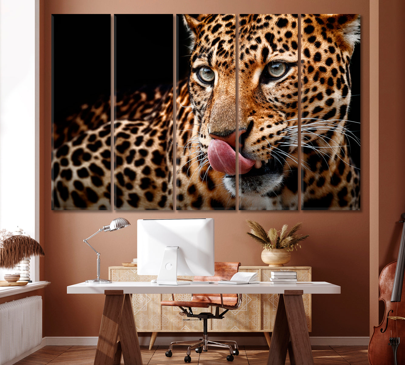 Beautiful Leopard Portrait Canvas Print ArtLexy 5 Panels 36"x24" inches 