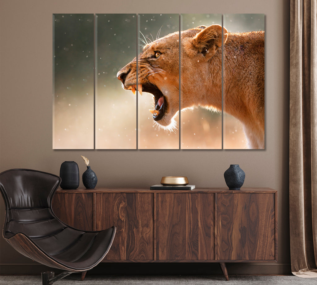 Wild Lioness Canvas Print ArtLexy 5 Panels 36"x24" inches 