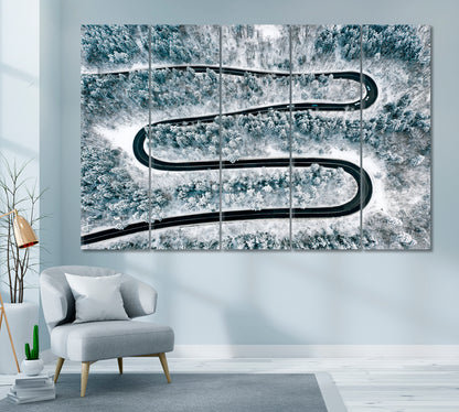 Winding Road in Winter Forest Canvas Print ArtLexy 5 Panels 36"x24" inches 