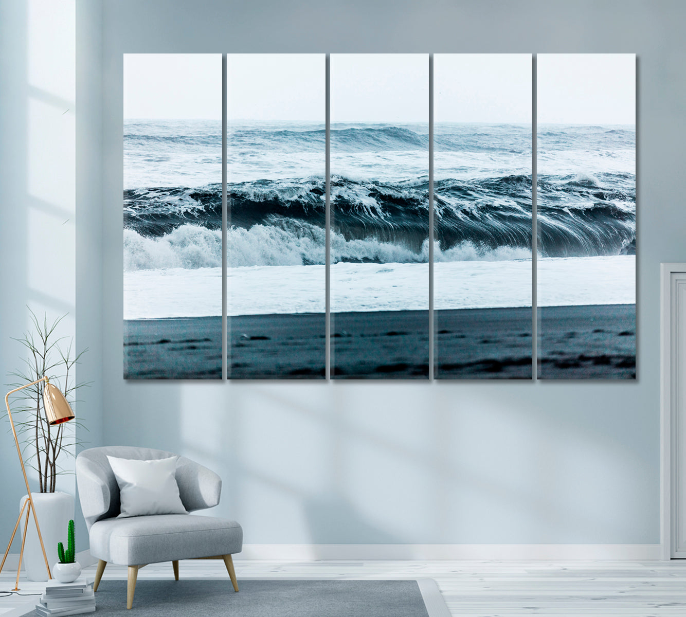 Waves on Vik Beach Iceland Canvas Print ArtLexy 5 Panels 36"x24" inches 