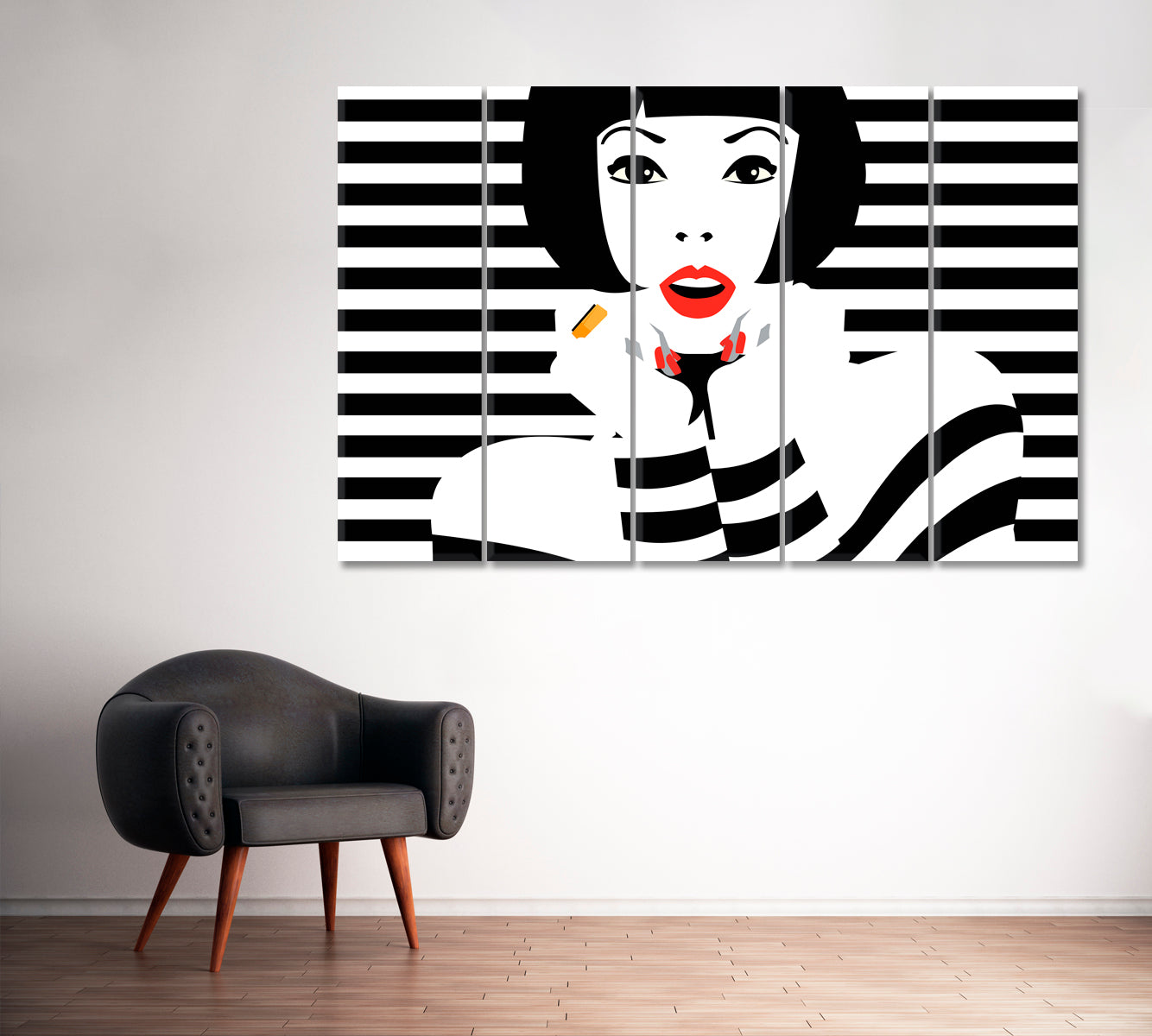 Woman Portrait in Pop Art Style Canvas Print ArtLexy 5 Panels 36"x24" inches 