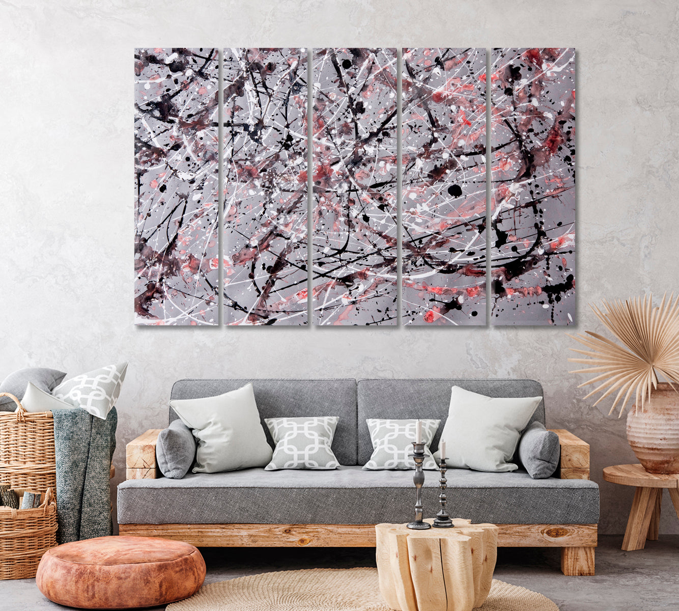 Abstract Expressionism Drip Pattern Canvas Print ArtLexy 5 Panels 36"x24" inches 