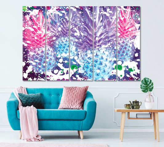 Abstract Watercolor Pineapples Canvas Print ArtLexy 5 Panels 36"x24" inches 