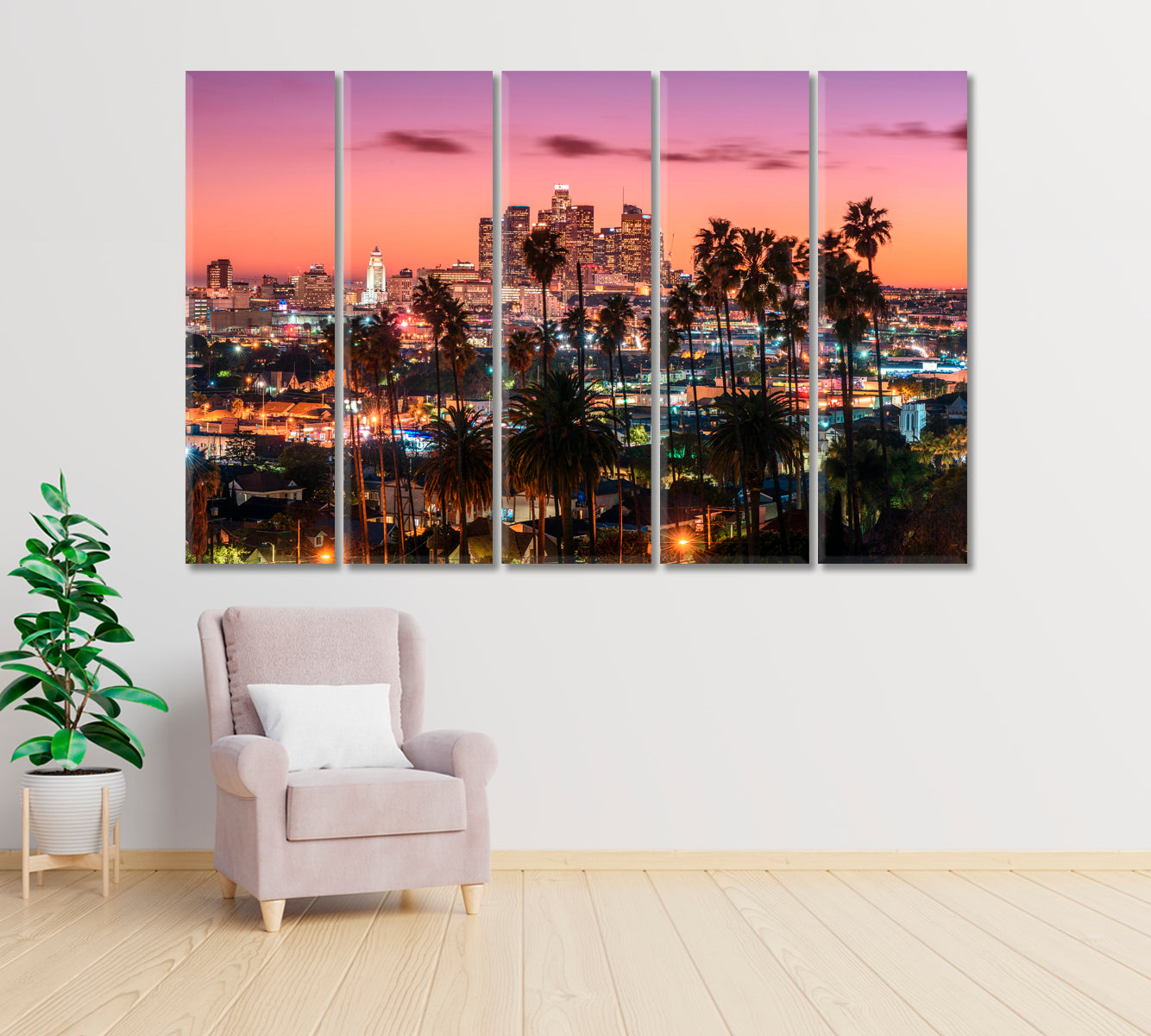 Amazing Sunset in Downtown Los Angeles Canvas Print ArtLexy 5 Panels 36"x24" inches 