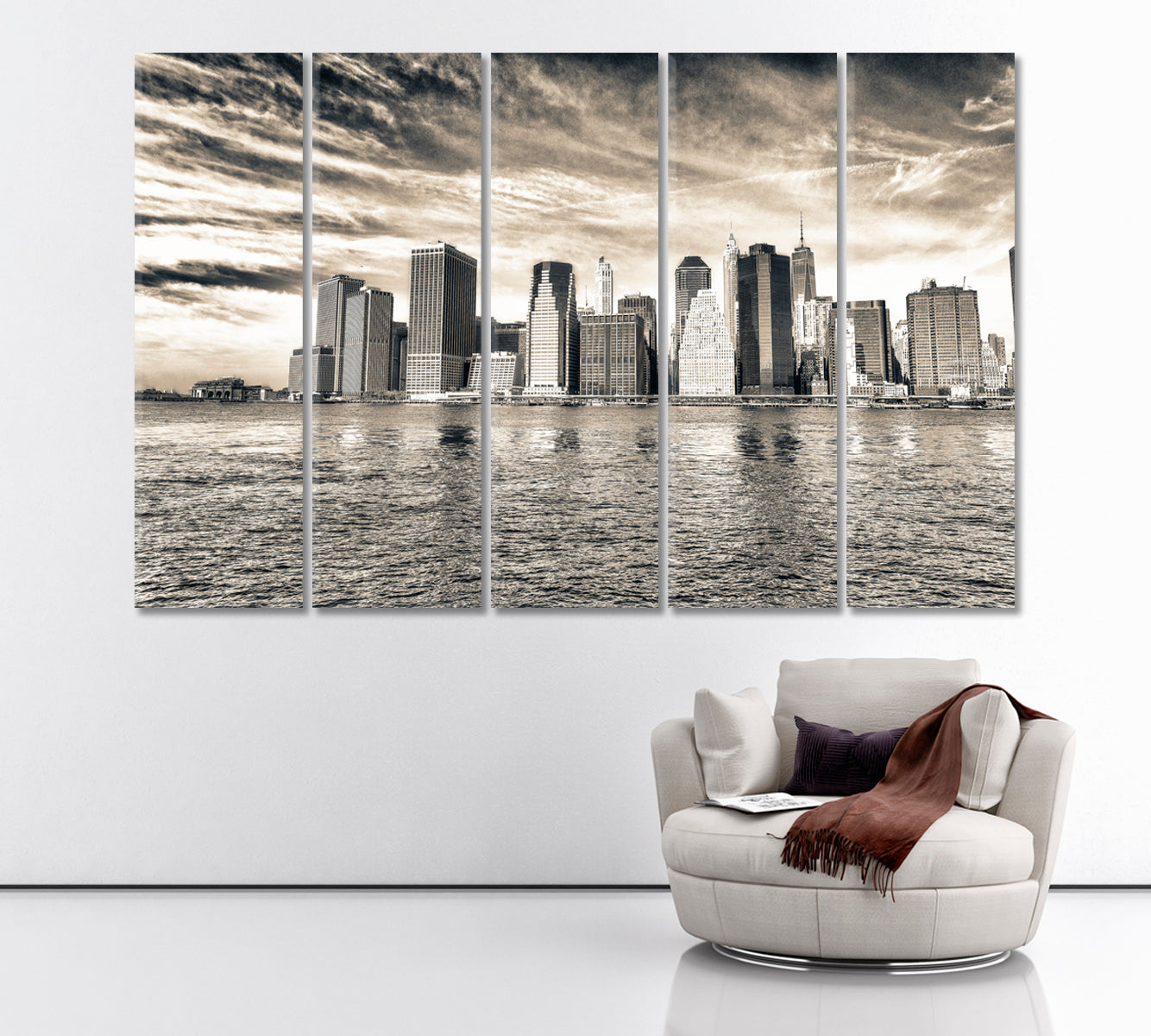Downtown Manhattan and East River Canvas Print ArtLexy 5 Panels 36"x24" inches 