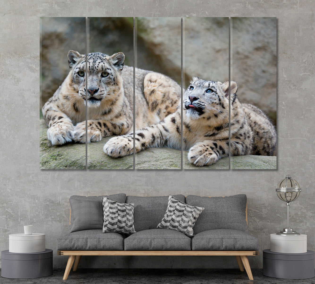 Snow Leopard Couple Canvas Print ArtLexy 5 Panels 36"x24" inches 
