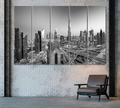 Dubai Skyline and Sheikh Zayed Road Canvas Print ArtLexy 5 Panels 36"x24" inches 