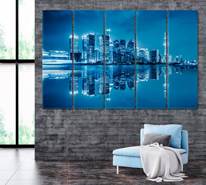 Shanghai Сity Reflection in Huangpu River Canvas Print ArtLexy 5 Panels 36"x24" inches 