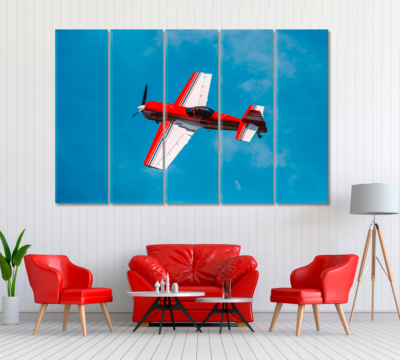 Plane Flying in Sky Canvas Print ArtLexy 5 Panels 36"x24" inches 