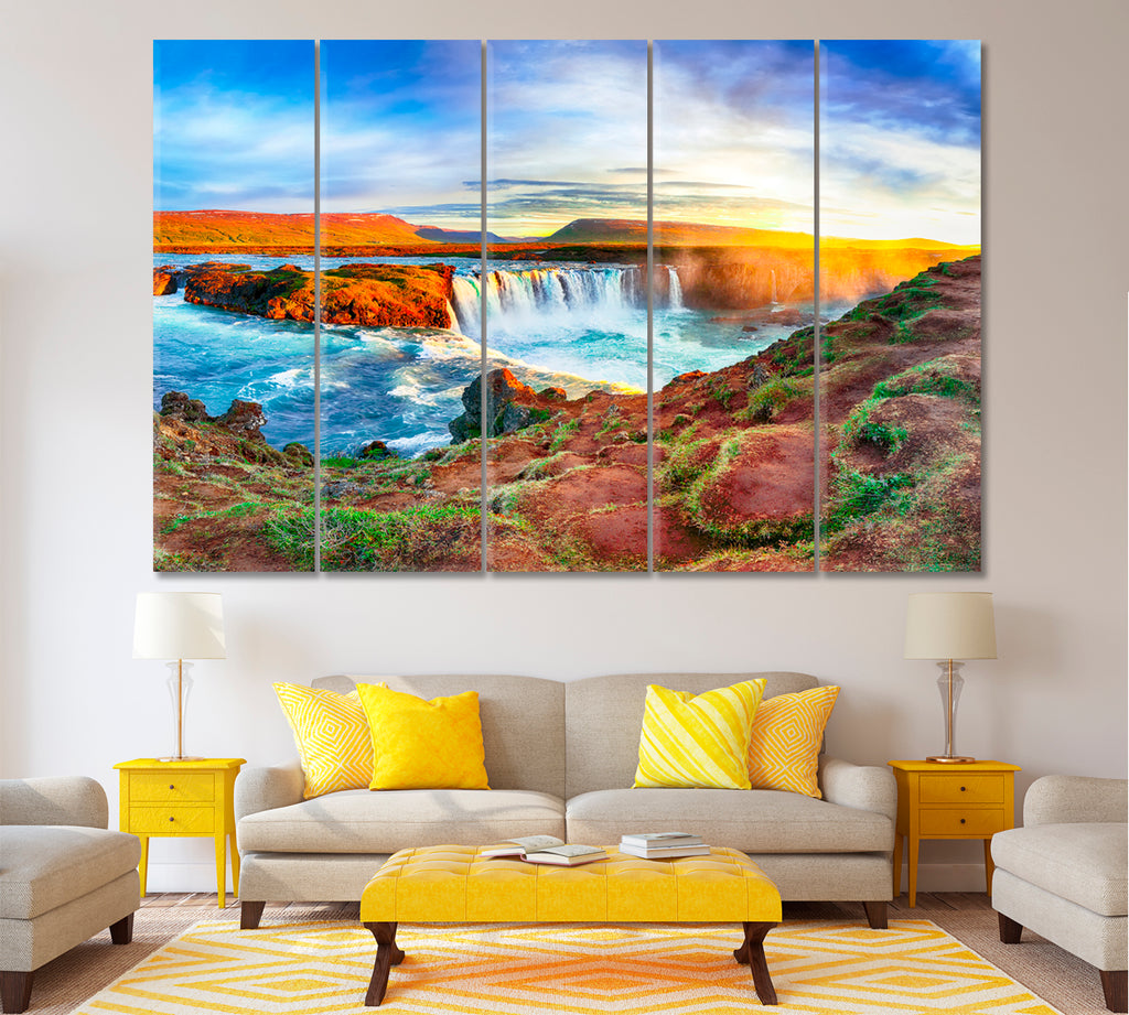 Godafoss Waterfall Bardardalur Valley Iceland Canvas Print ArtLexy 5 Panels 36"x24" inches 