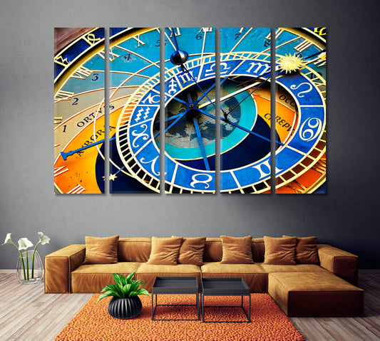 Prague Astronomical Clock Canvas Print ArtLexy 5 Panels 36"x24" inches 