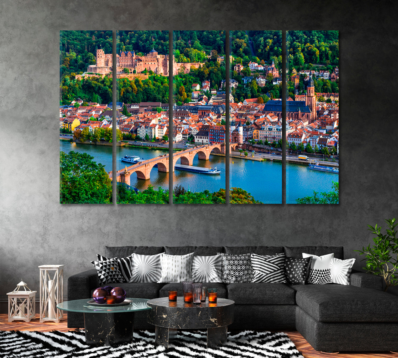 Heidelberg with Karl Theodor Bridge and Castle Canvas Print ArtLexy   