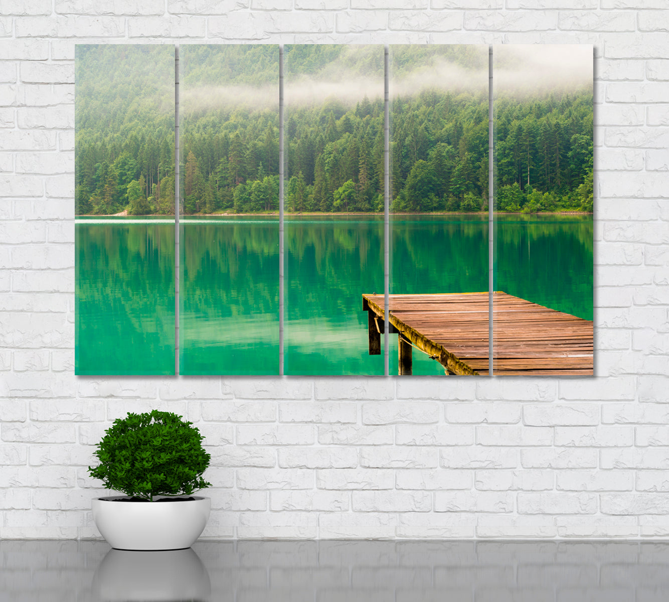 Jetty at Lake Walchensee Bavaria Alps Canvas Print ArtLexy 5 Panels 36"x24" inches 